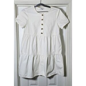 MADEWELL Women's Ivory Short-Sleeve Tiered Mini Dress Size XS